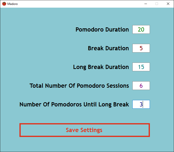 Settings menu